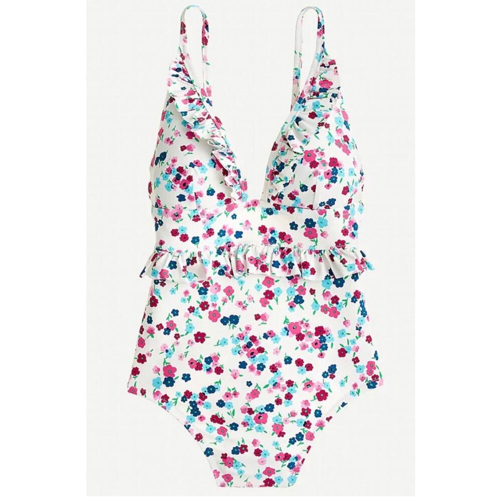 J. Crew Ruffle Floral Plunge Floral Swimsuit in Little Blooms Print